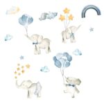 Mirabuy Watercolor Blue Grey Elephant with Balloons Wall Decals, Rainbow, Litte Star and Cloud Wall Decor for Boy Toddler Bedroom Playroom, Baby Boys Gifts