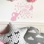 Dream Big Little One Lovely Elephant and Moon Stars Wall Decor Stickers for Kids Room Baby Girl Decals BA048 (Light Pink)