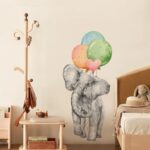 Sketch Elephant Wall Decals, Colourful Balloon Wall Stickers Removable Creative Self Adhesive Wall Art Sticker Home Decor for Baby Nursery Kids Room Living Room