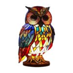 Animal Table Lamp Series, Retro Table Lamp, Stained Glass Rooster/Cat/Dragon/Wolf/Dolphin/Horse/Owl/Turtle Table Lamp Night Light, Stained Glass lamp Light for Home Decoration (E)