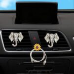 3pcs cute air freshener for car car air freshener cutecar air fresheners vent Crystal Elephant Car Air Freshener Vent Diffuser – Cute Car Accessories (Gray long nosed elephants&1Pc Flower hook)