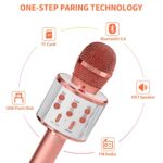 GIFTMIC Kids Microphone for Singing, Wireless Bluetooth Karaoke Microphone for Adults, Portable Handheld Karaoke Machine, Toys for Boys and Girls Gift for Birthday Party (Rose Gold)
