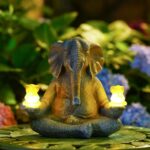 CHUANGFENG Solar Elephant Statue for Garden Decor with Baby Elephants Glowing,Solar Outdoor Garden Elephant Statues?Lucky Elephant Decor Birthday Gift for Women, Daughter and Mom Gifts