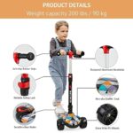 Scooter for Kids Ages 3-12, Foldable Kick Scooter with Extra Wide PU Light-up Wheels, Height Adjustable 3 Wheel Scooter with Graffiti Bodywork for Boys & Girls – Up to 220 lbs