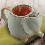 Set of 2 Elephant Mugs 15oz With A Little Pocket For Your Teabag Or For Cookies With Your Coffee, Great For Any Tea Lover – Rustic Green Mint