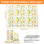 Gift Wrapping Paper for Baby Boys Girls Infant Kids, 6 Sheets Forest Animals Lion Giraffe Elephant Monkey Crocodile Wrapping Paper Sheet, 20 x 30 Inch Gift Paper for Baby Shower Birthday Kindergarten