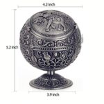 LAUYOO Vintage Ashtray with Lid for Cigarettes Metal Portable Ashtray for Outdoors Indoors Hand Stamped Windproof Ash Tray Classy Gift for Men Women(Tin with Lucky Elephant)