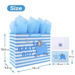 13″ Large Blue Gift Bag Set with Greeting Card and Tissue Paper(3D elephant) for Baby Boy,Baby Shower,Kids Birthday Party,Newborn,New Moms or Parents-13” x 5.2” x 10.2”, 1 Pcs.