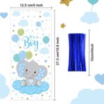 100 Pieces Baby Shower Cellophane Treat Bags Cute Candy Bags Baby Shower Favors Gender Reveal Plastic Goodie Storage Bags with 100 Twist Ties for Baby Shower Birthday Party Supplies (Blue)
