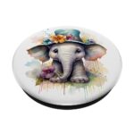 Little Elephant in a Flower Hat Watercolor PopSockets Swappable PopGrip