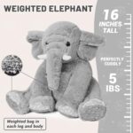 Elephant Weighted Stuffed Animals 5 lbs 16 inches Gray, Large Weighted Elephant Plushie Cuddly Pillow Gift for Kids & Adults