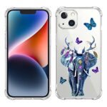 Compatible with iPhone 14 Clear Case,Cute Elephant Butterfly Design for Women Girls,Soft TPU Four Corner Reinforced Protective Cover,Bumper Shockproof Full Body Protection for iPhone 14 6.1″