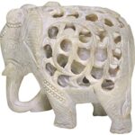 Souvnear Soap Mom Tummy Statue/Sculpture-Impossible Stone Art 5″ Soapstone Collectible Figurine of Mother Elephant with Baby, one size, sand