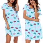ENJOYNIGHT Womens Nightgowns Cotton Sleepwear Plus Size Sleep Shirts Short Sleeves Nightshirt Print Sleepshirt (Large, Elephant)