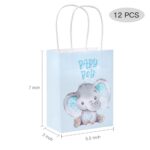 WRAPAHOLIC 12 Pack 7″ Small Baby Boy Kraft Paper Gift Bags – Adorable Blue Elephant Design for Baby Shower, Holiday, Party Gift Wrap