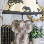 Ebros Gift African Safari Glow Sitting Elephant with Trunk Up Desktop Table Lamp Statue Decor with Shade 19″ H Animal Wildlife Elephants Pachyderms Themed Accent Lighting