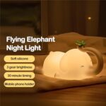 S NMT Cute Elephant Silicone Night Light LED Novelty Lamp 3 Level Dimmable Nursery Nightlight USB Rechargeable Timing Sleeping Lamp for Baby Kids Decor