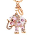 Reizteko Lucky Elephant Colorful Opal Rhinestone Plating Women Car/Bag Keychain Purse Charm – Pink