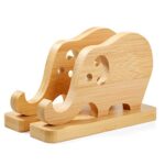 Bamboo Elephant Phone Stand for Desk, Detachable Wooden Mobile Phone Stand Wood Desk Cell Phone Holder Desktop Dock Cradle for iPhone Samsung Huawei Xiaomi All Phones