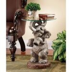 Design Toscano Good Fortune Elephant Glass-Topped Table, 16″ Diameter x 21½” High