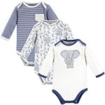 Touched by Nature Baby Organic Cotton Long-Sleeve Bodysuits, Elephant, 0-3 Months