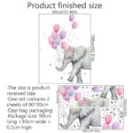 2 Sheets Giant Grey Elephant Wall Stickers Pink Balloons Peony Rose Flower Wall Decals DIY Watercolor Elephant Smile Walking Green Leaf Dots Decor for Kid Girls Bedroom Living Room Nursery Decoration