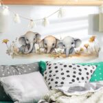 Cozy Baby Elephant Family Wall Stickers, sacinora Cute Cartoon Animal Wall Decals Removable Vinyl Peel and Stick for Kids Boy Girl Nursery Living Room Bedroom Art Decorations