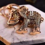 Wiz BBQT Crystal Rhinestone Graven 3D Metal Keychain Car Phone Purse Bag Decoration Elephant (Golden)