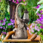15″ Elephant Statue for Garden Decor with Solar Outdoor Lights – Gifts for Women, Mom, Wife. Garden Sculptures & Statues for Home Patio Yard Lawn Gardening – Good Luck Elephant Gift for Family