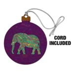 Mosaic Elephant Wood Christmas Tree Holiday Ornament