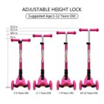 ChromeWheels Scooters for Kids, Deluxe Kick Scooter Foldable 4 Adjustable Height 132lbs Weight Limit 3 Wheel, Lean to Steer LED Light Up Wheels, Best Gifts for Girls Boys Age 3-12 Year Old, Pink
