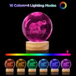 PYMIN3D 3D Elephant Crystal Ball Night Light,3.15in k9 Crystal Ball Lamp with 16 Colors Change,Wooden Base and Remote Control Decor Elephant Gifts for Women Kids (Elephant)