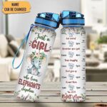 Hyturtle Personalized Elephant Lovers 32 Oz 1Liter Motivational Water Bottle With Time Marker, Just A Girl Who Loves Elephants, Animal Lovers Gifts For Women, Girl On Birthday, Christmas