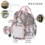 Newcos Personalized Baby Elephant with Blooming Rose Flowers Diaper Bag Nursing Baby Bags Nappy Bag Casual Travel Daypack for Mom Gifts
