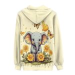 BYCHECAR Elephant Zip Up Hoodie Women Y2K Graphic Sunflower Hooded Sweatshirt Long Sleeve Cardigan Cute Hoodies Jackets Coat with Pocket Fall Clothes Outfit M