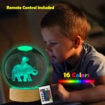 Elephant Night Light Gifts for Women, Elephant 3D Engraved 16 Colors Crystal Ball Night Light for Bedroom Decor, Elphant Lamp Nursery Decor, Gifts for Mom from Daughter(16 Colors, Remote Control)