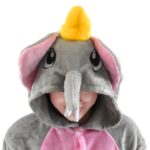 U-ParBoo Elephant Costume Women, Elephant Costumes Unisex Adult Onesie Pajamas Animal One Piece Halloween Costume Flannel Sleepwear Pink Elephant M