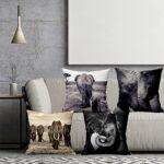 Arwomlo African Animal Elephants Decorative Pillow Covers 18×18 Set of 4, Grey White Retro Zippered Pillow Cases Farmhouse Outdoor Decor Pillowcases Cushion Covers for Living Room Home Sofa Couch