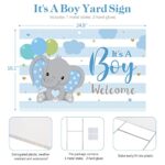 Baby Shower Yard Sign with Stake Gender Reveal Yard Sign Blue Pink Elephant Lawn Sign Baby Bear Lawn Sign Welcome Baby Announcement Sign for Boy Girl Outdoor Baby Shower Party Decorations(It’s Boy)