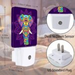 Jopowide Boho Purple Hippie Elephant Night Light, Dusk to Dawn Smart Sensor Nightlight for Bedroom Bathroom Kitchen Hallway Stairs Hallway, Plug-in, Energy Efficient Decor Desk Lamp Gifts