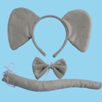 Marlegard® 3PCs Funny Dalmatian Milk Leopard Costume Headband Ear with Tail Tie (Grey Elephant)