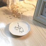 VINCOMIC Jewelry Tray Ring Dish Trinket, Minimalist Line Art Prints Elephant, Gifts for Women/Girls Her, Home Decorative Ceramic White
