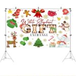 Ticuenicoa 5x3ft White Elephant Gift Exchange Backdrop -LL Merry Christmas Calf Elephant with Xmas Tree & Gifts | Photography Background for Kids, Adults, Family Party Decoration & Photo Booth Props