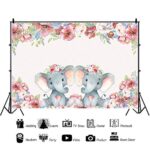 Laeacco Floral Elephant Backdrop for Baby Shower Party 7x5ft Cute Couple Elephants Polyester Photography Background Watercolor Flower Children Kids Twins Girl Newborn Baby Birthday Party Banner