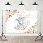 Joliaco 7x5ft Girl Elephant Baby Shower Backdrop Pink Watercolor Floral Baby Shower Party Background Sweet Little Peanut Elephant Baby Shower Cake Table Banner Photo Booth Props