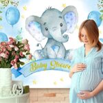 InMemory Boy Elephant Baby Shower Backdrop,Blue Balloon Elephant Baby Shower Photography Background Greenery Elephant Backdrop Baby Shower Party Decoration It’s A Boy Banner Photo Booth Supplies 5x3ft