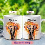 Personalized Choose Name Elephant Coffee Mug Gifts For Friends Birthday, Novelty Elephant Lover White Ceramic Mug 11 Oz, Customized Elephant Travel Mug, Elephant Accent Coffee Cup Gift For Men Women