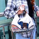 POPUCT Mini Cotton Shoulder Bag Fashion Small Hand Knitting Tote Handbag(grey elephant)