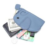 LABEN Genuine Leather Women Mini Coin Purse Female Cute Elephant Mini Creative Wallet with Key Chain Zipper Bag – Grey