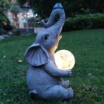 VIVICOMFY Elephant Solar Outdoor Statue Garden Decor -Elephant Solar Figurine Lights with Amazing Crack Ball -Elephant Decoration for Garden Yard Patio Lawn Balcony